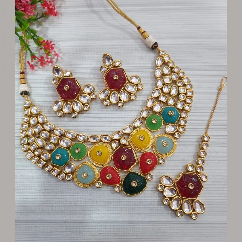 women’s charm necklaces-JCM Gold Plated Kundan Stone & Meenakari Necklace Set