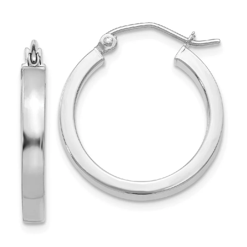 women's custom-made earrings-3mm, 14k White Gold Polished Rectangle Tube Hoops, 20mm (3/4 Inch)