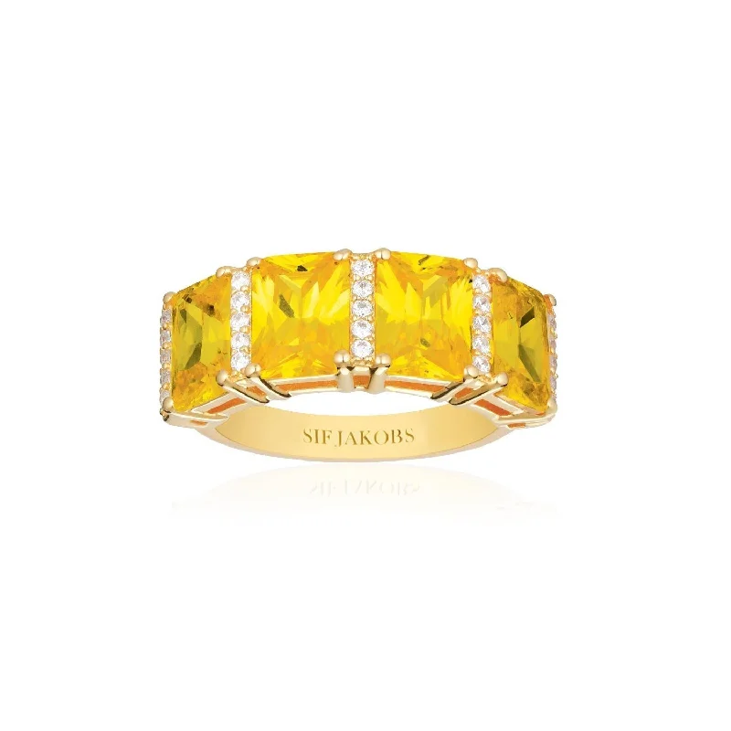 women’s cushion halo rings-Roccanova Altro Quattro 18K Gold Plated Ring w. White & Yellow Zirconias