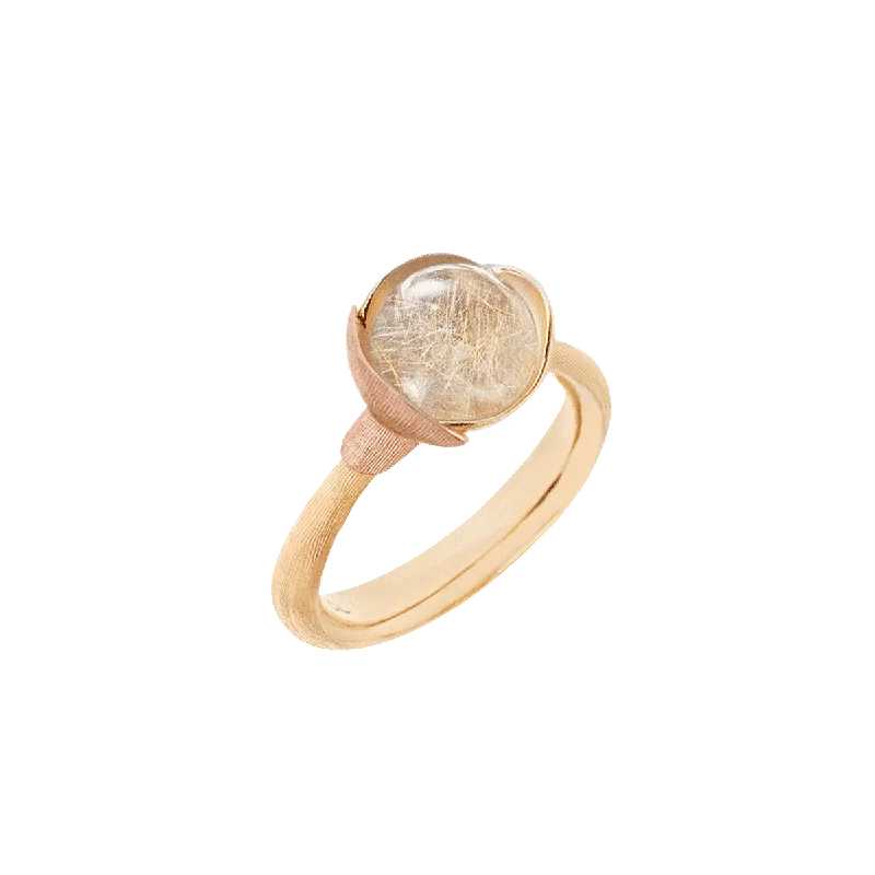 women’s engraved rings-Lotus 1 18K Gold Ring w. Quartz