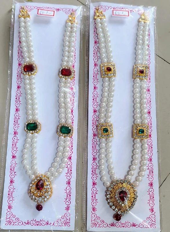 women’s simple necklaces-Palak Art Gold Plated Pota Stone And Pearl Necklace Set (Assorted Design)