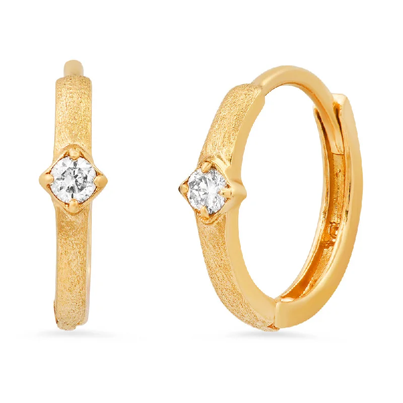 women's short earrings-Brushed gold triangle diamond hoop