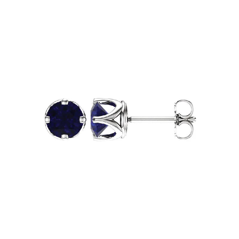 women's sapphire earrings-6mm Stud Earring in 14k White Gold with Lab Created Blue Sapphires