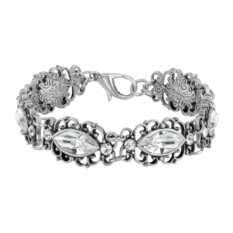 women's bracelets & bangles-1928 Jewelry Navette Austrian Crystal Filigree Link Bracelet