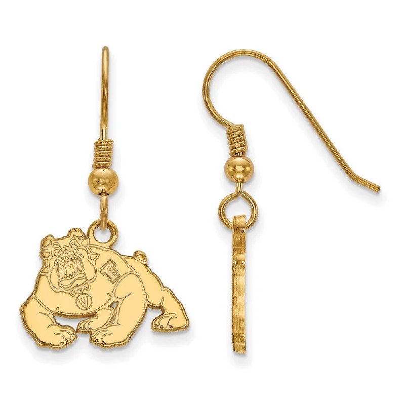 women's edgy earrings-14k Gold Plated Silver California State U Fresno Dangle Earring