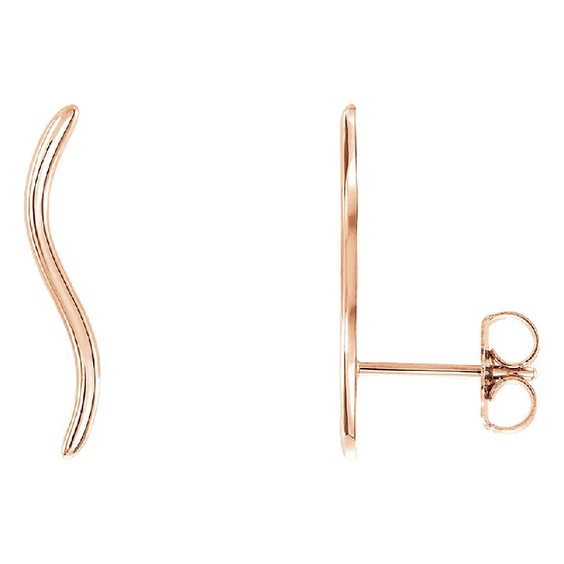 women's small hoop earrings-3mm x 19mm (3/4 Inch) 14k Rose Gold Wavy Ear Climbers