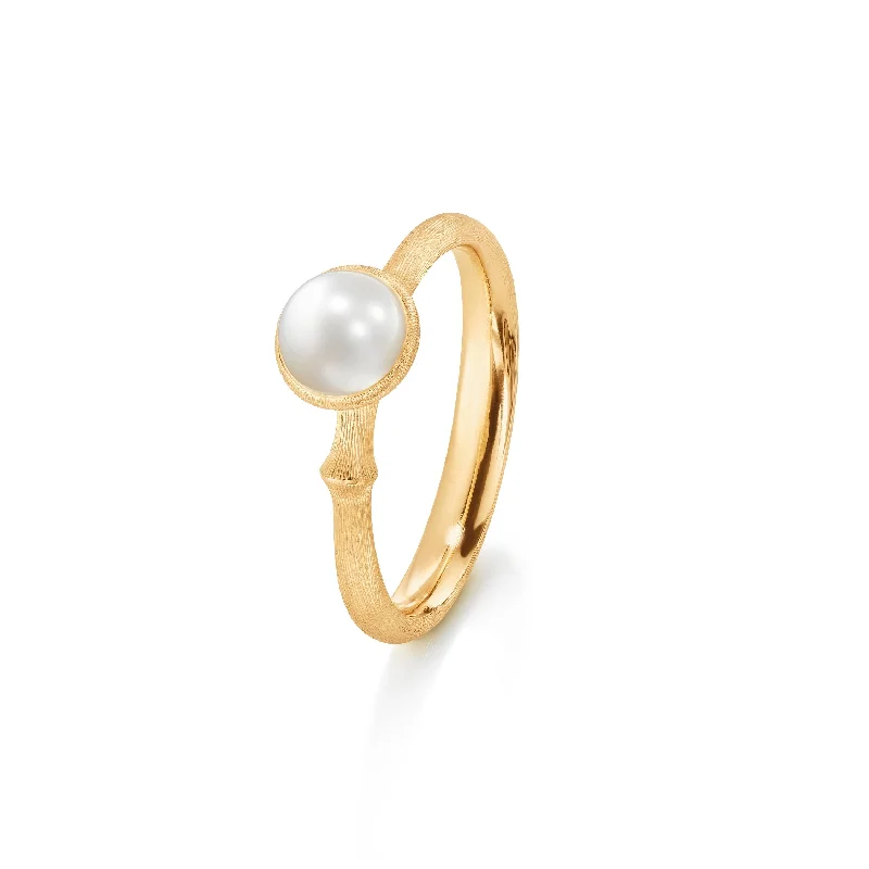 women’s halo rings-Lotus Tiny 18K Gold Ring w. Pearl