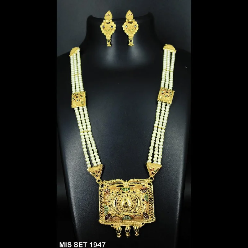 women’s delicate necklaces-Mahavir Forming Gold Necklace Set - MIS 1947 SET