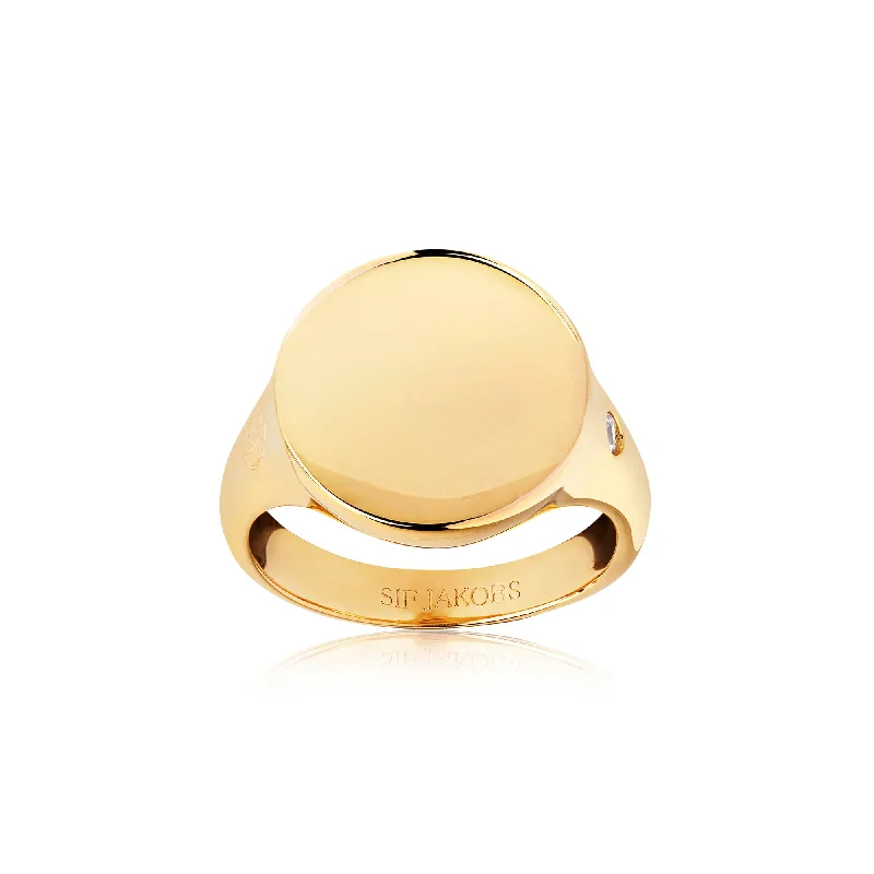 women’s moonstone engagement rings-Follina Pianura Grande Gold Plated Ring w. White Zirconia