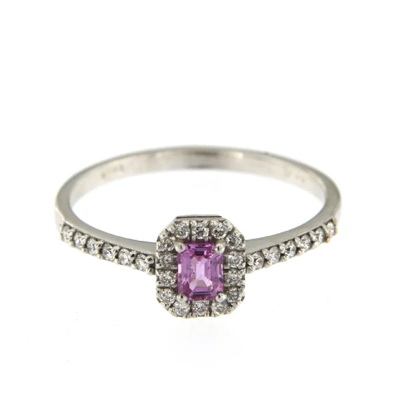 women’s rings-Candy 18K White Gold Ring w. Diamonds & Pink Sapphire