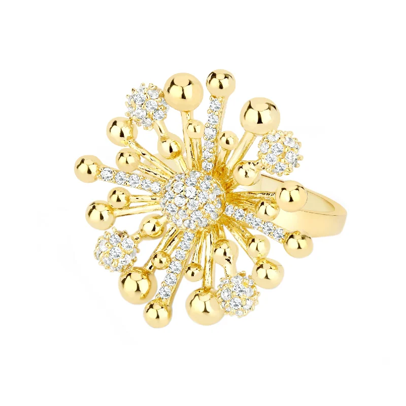 women’s adjustable rings-Floret 18K Gold Plated Ring w. Zirconias