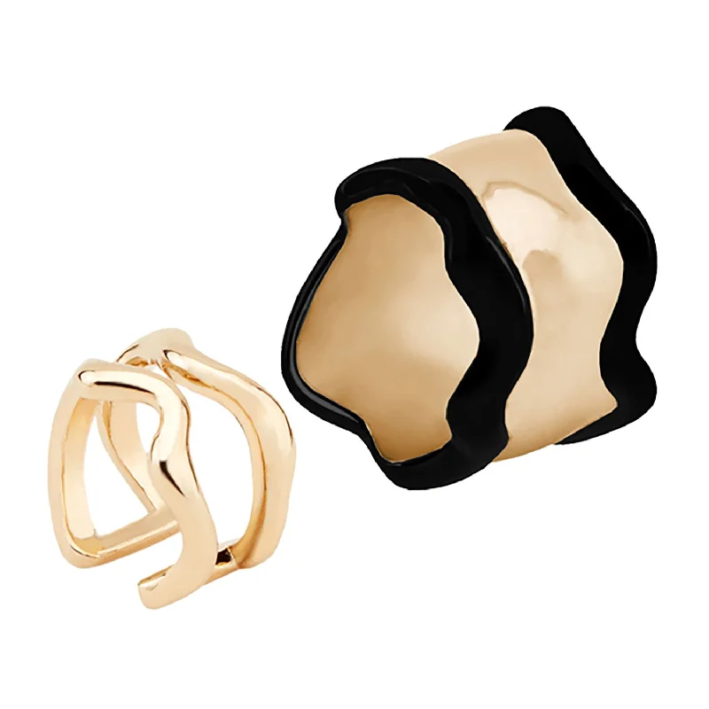 women’s gemstone engagement rings-Lava black - set of two Gold Plated Rings