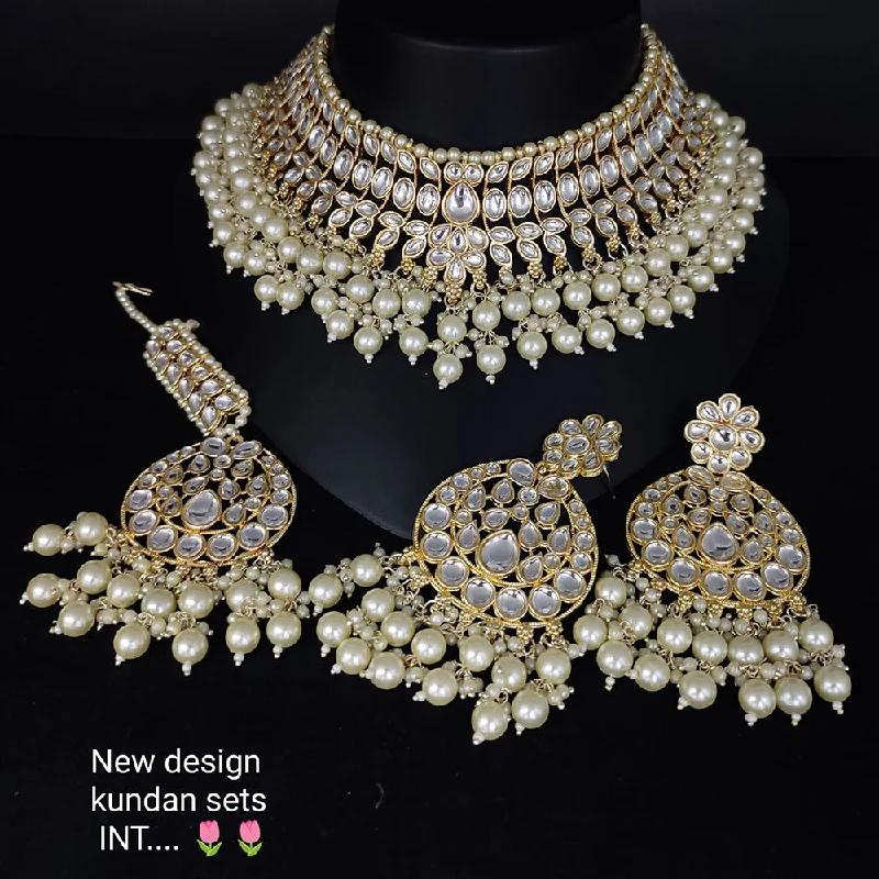 women’s silver chain necklaces-Lucentarts Jewellery Gold Plated Kundan Stone Necklace Set