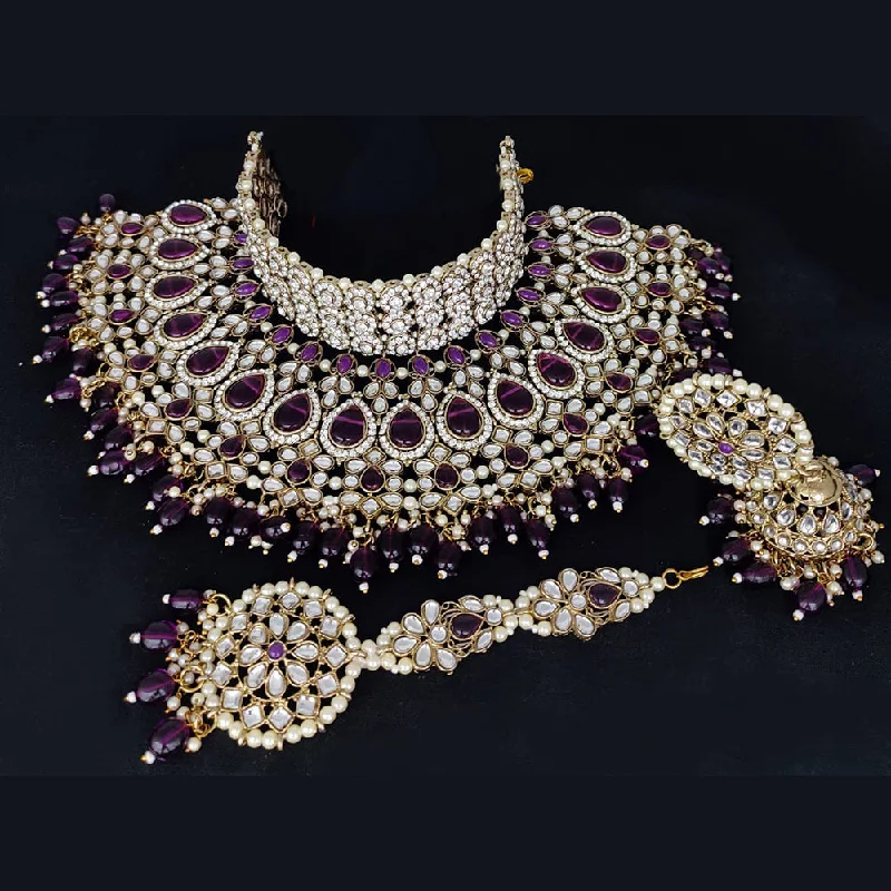 women’s silver chain necklaces-Lucentarts Jewellery Gold Plated Kundan Necklace Set