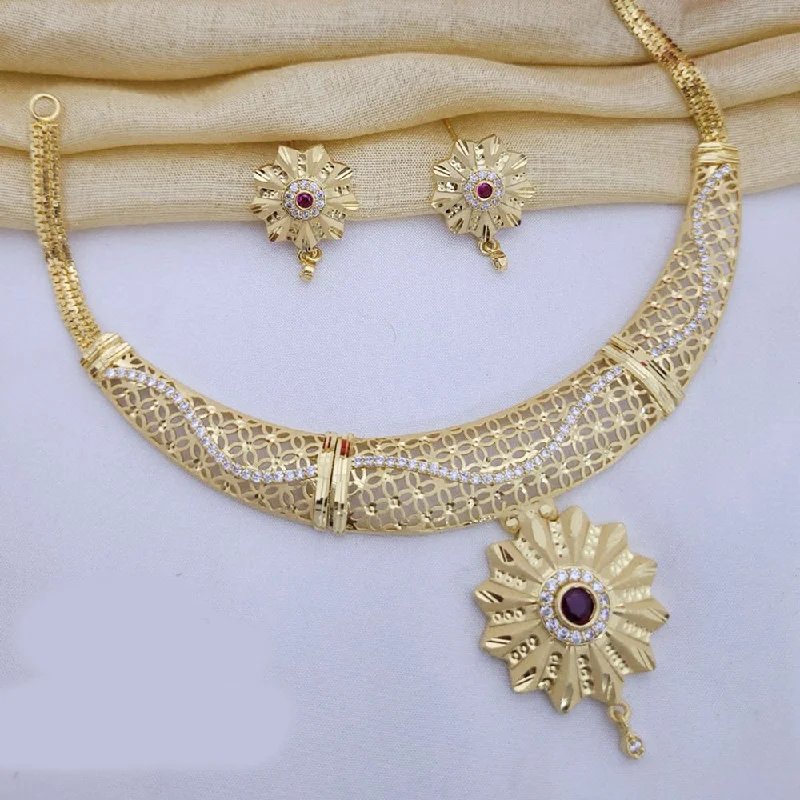 women’s heart-shaped necklaces-FS Collection Gold Plated Austrian Stone Necklace Set