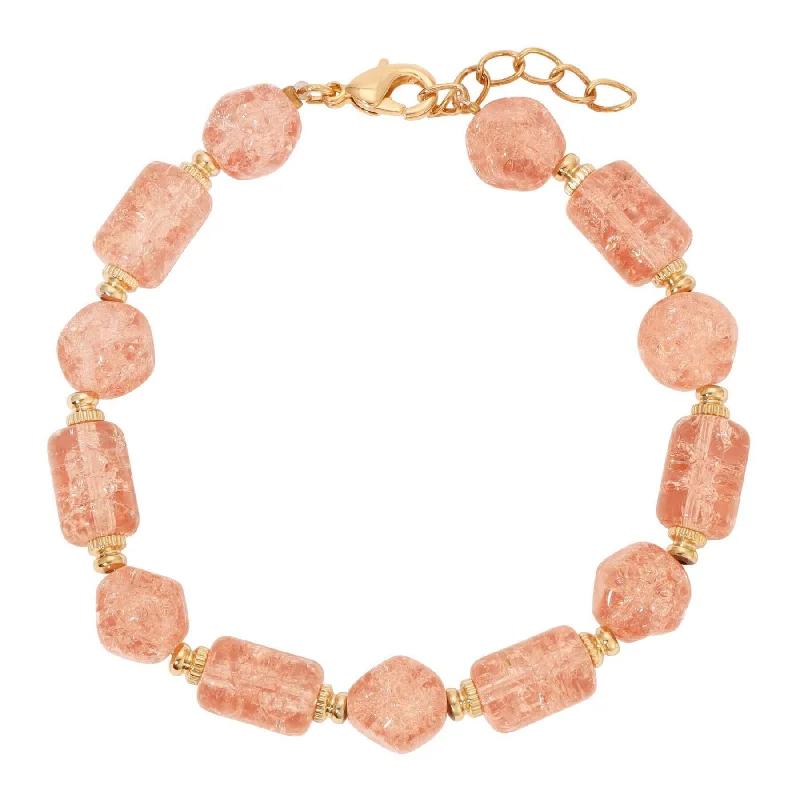 women's gemstone bracelets-1928 Jewelry Beaded Peach Cracked Glass Bracelet