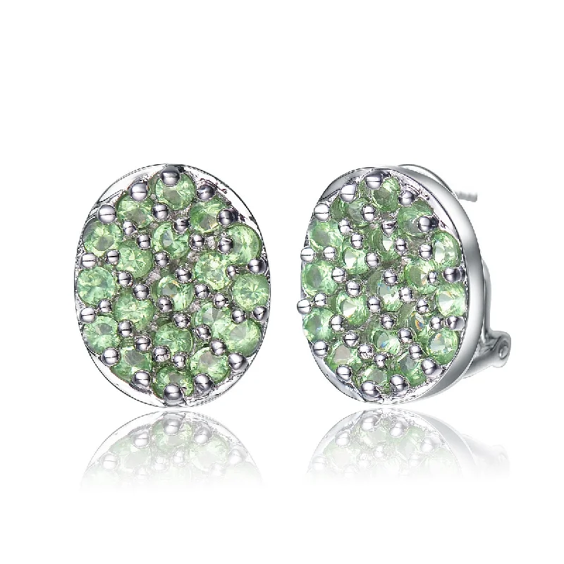 women's engraved cuff bracelets-Sterling Silver Green Pave Cubic Zirconia Button Last Pair Earrings