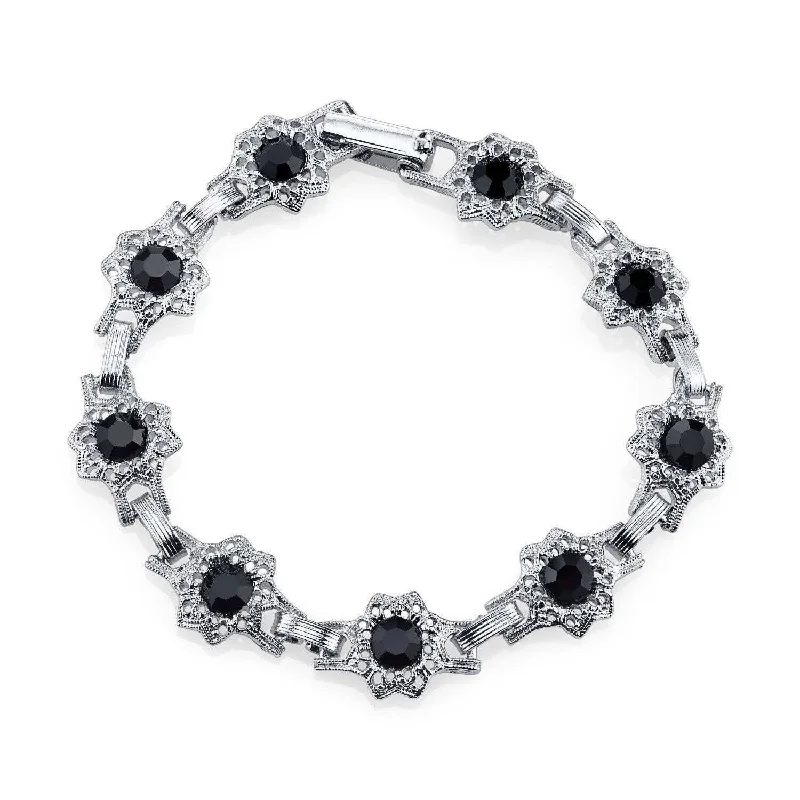 women's fashion bracelets-1928 Jewelry Round Crystal Flower Link Clasp Bracelet