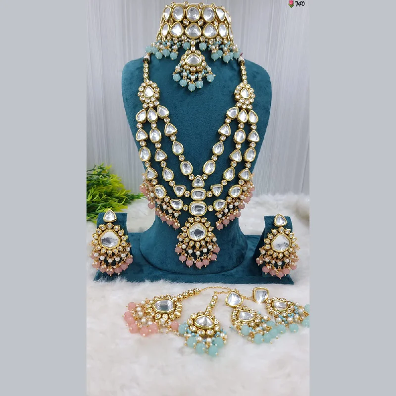 women’s statement necklaces-JCM Gold Plated Kundan Stone Double Necklace Set