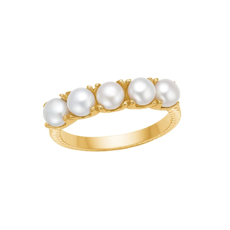 women’s gemstone rings-Reef 18K Gold Plated Ring w. White Pearls