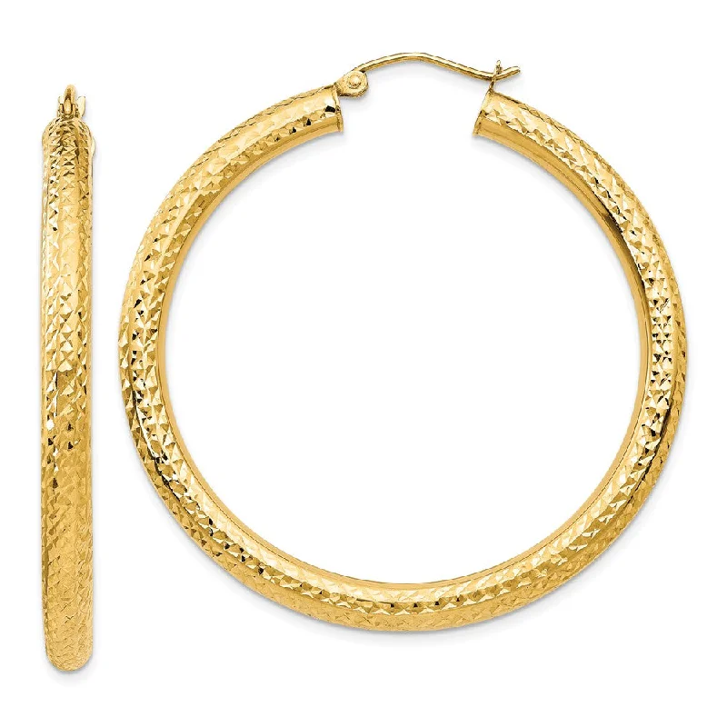 women's luxury earrings-4mm, 14k Yellow Gold Diamond-cut Hoops, 45mm (1 3/4 Inch)