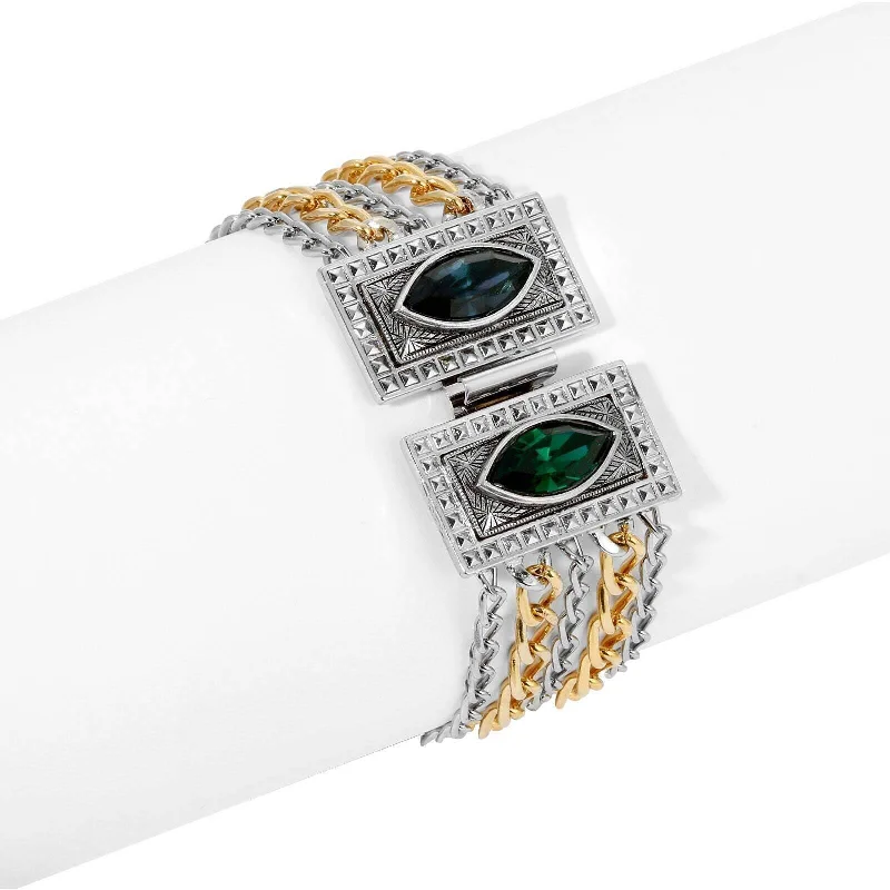 women's sporty bracelets-1928 Jewelry Montana Blue & Emerald Green Chain Bracelet