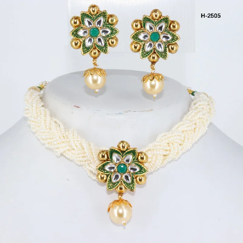 women’s elegant necklaces-Corbeda Fashion Gold Plated Kundan Necklace Set