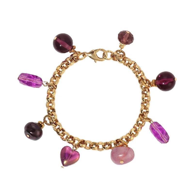 women's pearl bracelets-1928 Jewelry Purple Amethyst Multi Beaded Gold Link Bracelet