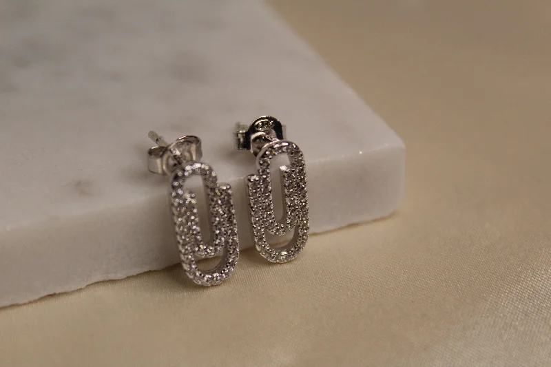 women's rhinestone earrings-Paperclip Studs