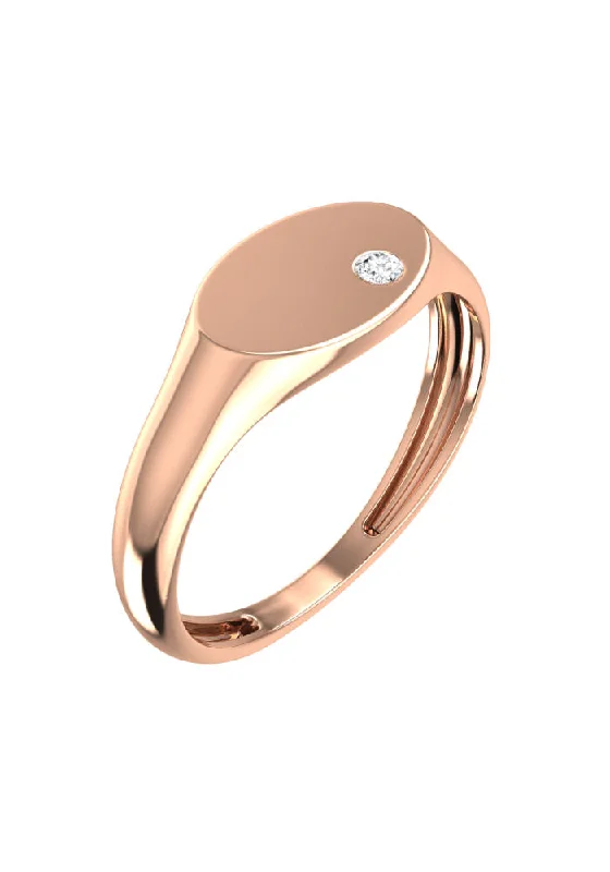 women’s geometric rings-Oval Signet 18K Rose Gold Ring w. Lab-Grown Diamond