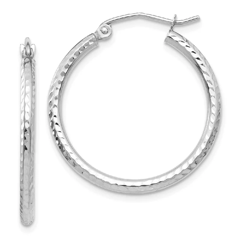 women's small hoop earrings-2mm, 14k White Gold Diamond-cut Hoops, 25mm (1 Inch)