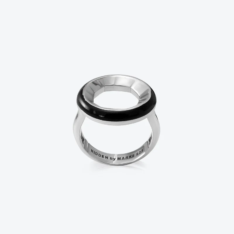 women’s classic engagement rings-A. Sun Halo Silver Ring w. Jet Black Enamel