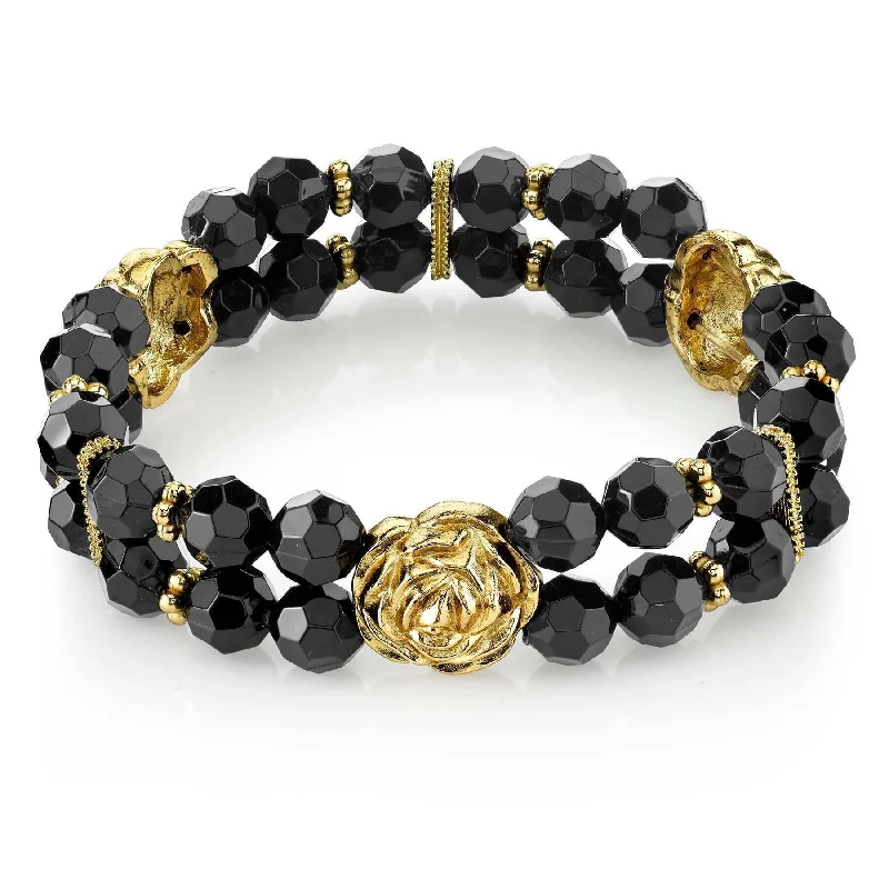 women's alloy bracelets-1928 Jewelry Black Beaded Stretch Bracelet