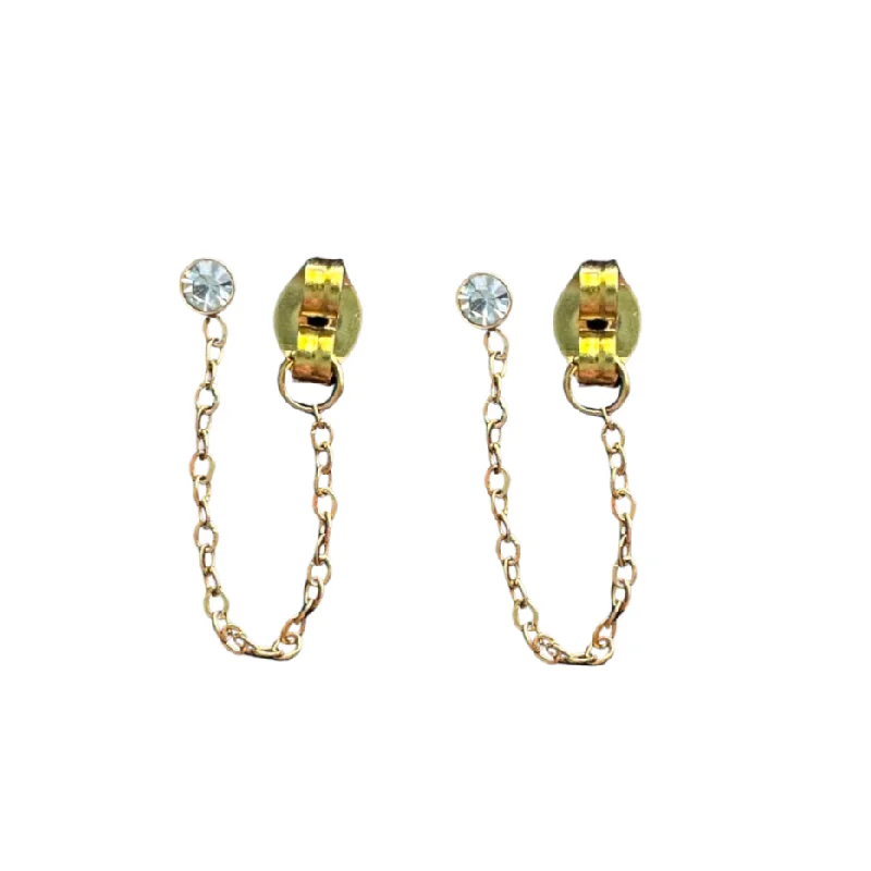 women's gold earrings-Chain Sparkle Studs