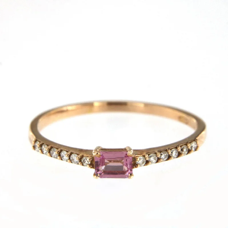 women’s engraved rings-Candy 18K Rose Gold Ring w. Pink Sapphire & Diamonds