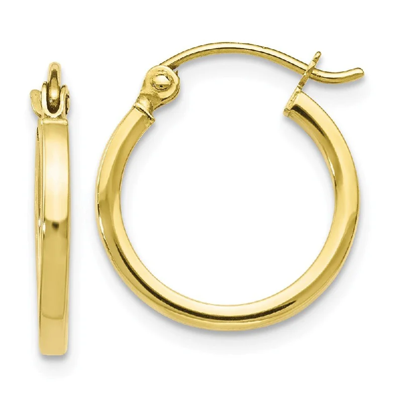 women's ethnic earrings-1.5mm Square Tube Round Hoops in 10k Yellow Gold, 15mm (9/16 Inch)