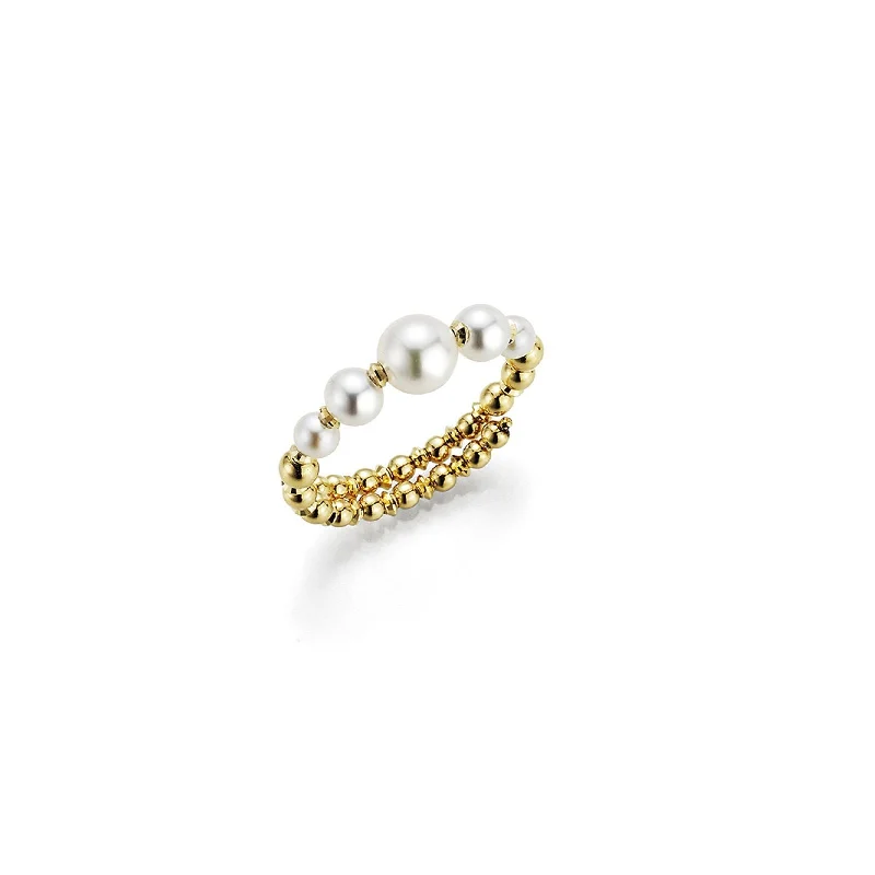 women’s three-stone rings-Wrap 18K Gold Ring w. Akoya Pearls