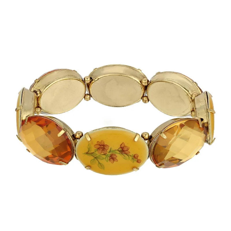 women's opal bracelets-1928 Jewelry Vintage Floral And Topaz Oval Stone Stretch Bracelet