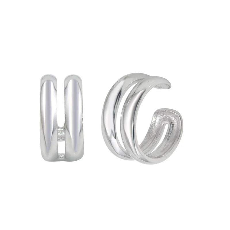 women's unique earrings-Rhodium Plated 925 Sterling Silver Double Ear Cuffs