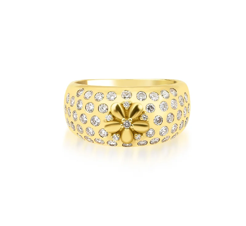 women’s fashion statement rings-Fleur Blossom 18K Gold Ring w. Diamonds