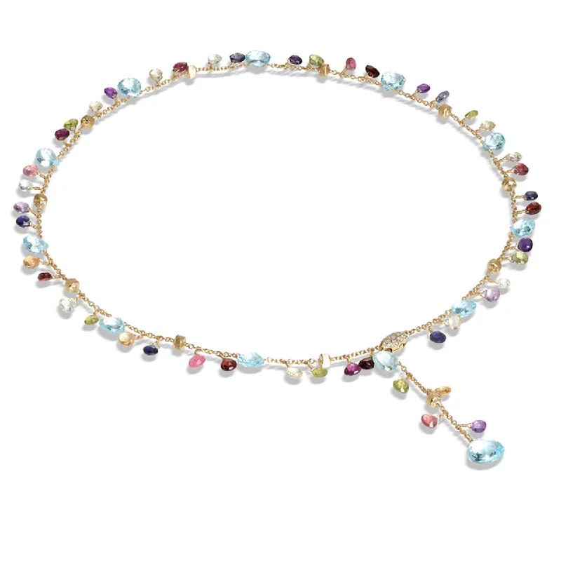 women’s bold chain necklaces-Blue Topaz and Mixed Gemstone Lariat Necklace