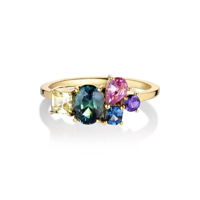 women’s emerald cut rings-Varnaya Pipena 18K Gold Ring w. Sapphires & Spinel