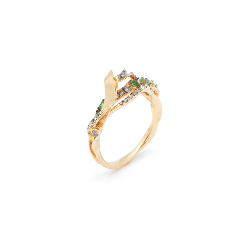 women’s multi-stone rings-Exhale Stackable 18K Gold Ring w. Tsavorites