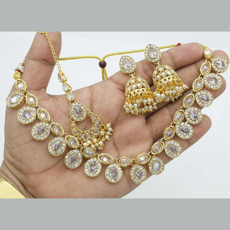 women’s personalized necklaces-Shree Chamunda Jewellers Gold Plated Crystal  Stone And Pearl  Necklace Set