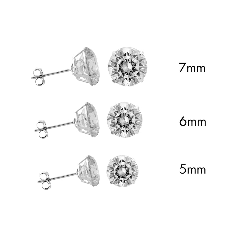 women's trendy earrings-Sterling Silver 925 Rhodium Plated Moissanite Stone Round Push Back Earring