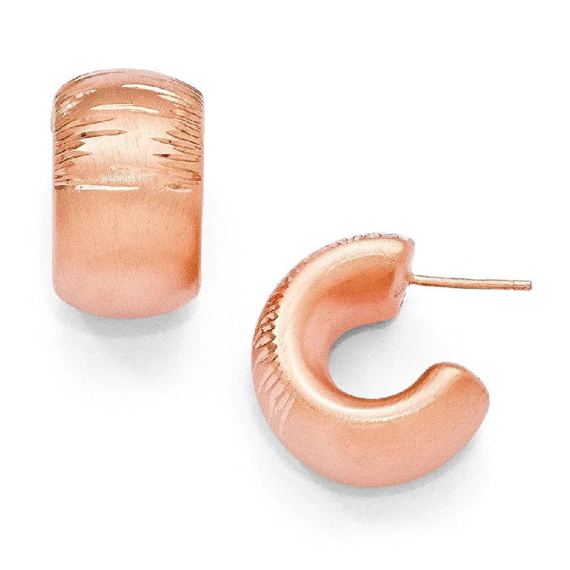 women's vintage earrings-Rose Gold Tone Plated Sterling Silver Wide Brushed & D/C Hoops, 21mm