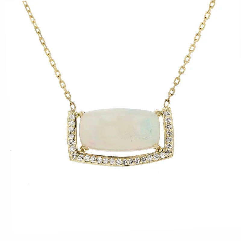 women’s designer gold necklaces-Cabochon Ethiopian Opal and Diamond Necklace