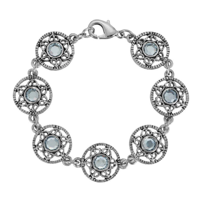 women's yoga bracelets-1928 Jewelry Star Disk Light Sapphire Channel Crystal Link Bracelet, 7.25"L