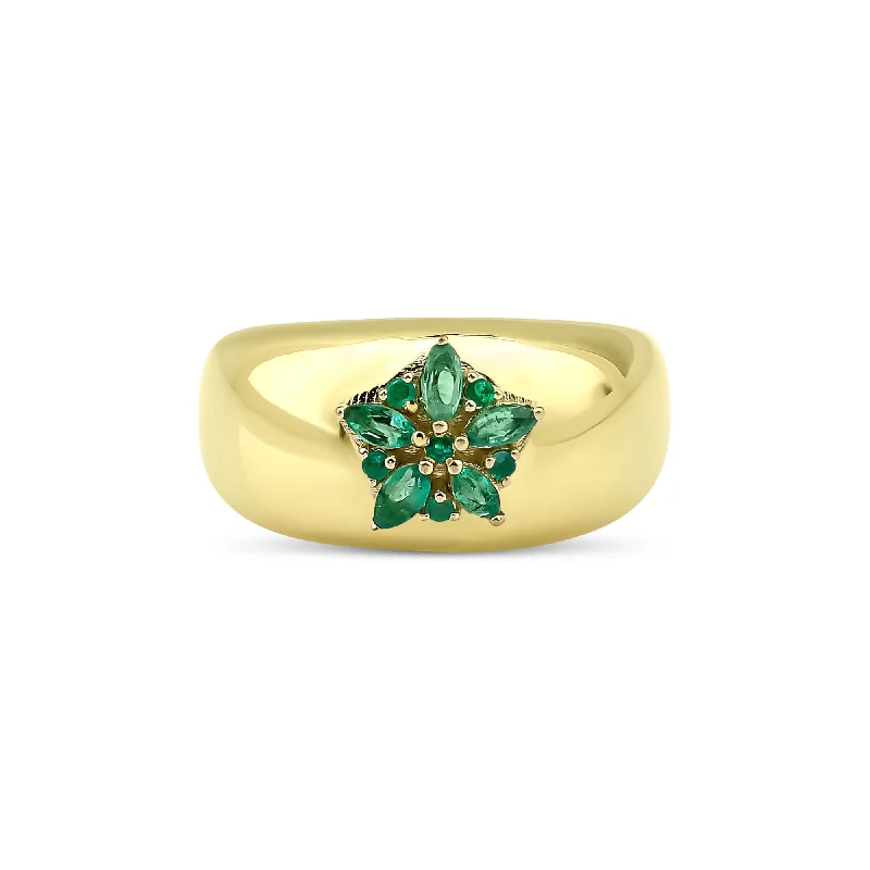 women’s silver plated rings-Fleur Sparkle 18K Gold Ring w. Emeralds