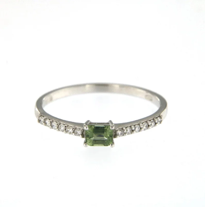 women’s eternity diamond rings-Candy 18K White Gold Ring w. Green Sapphire & Diamonds